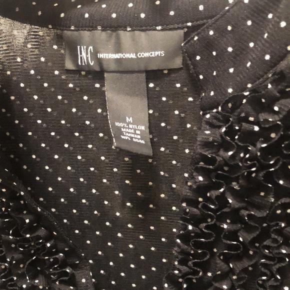 INC  V Neck Blouse, Black w/white Polka Dot - Picture 3 of 6